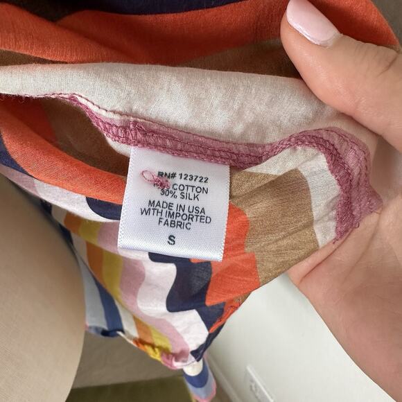 XIRENA Women's Striped Silk Cotton Button Up Shirt Blouse Colorful Bright - Picture 9 of 11